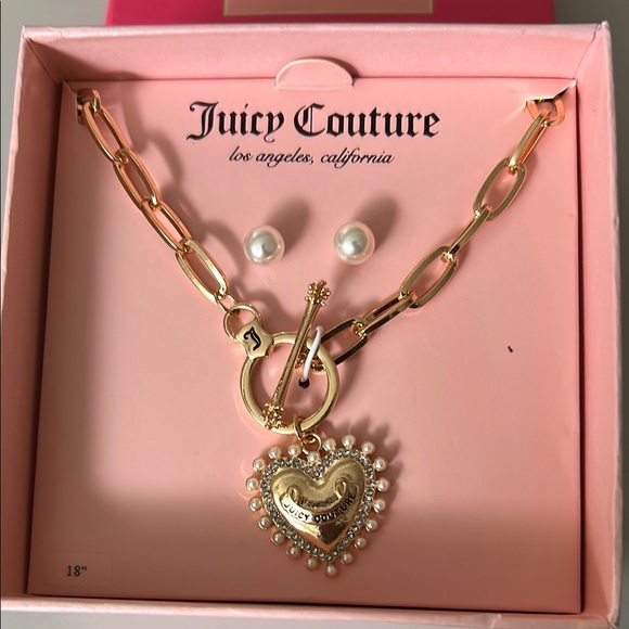 Juicy Couture Gold and White Necklace with Heart Pendant - Picture 1 of 5